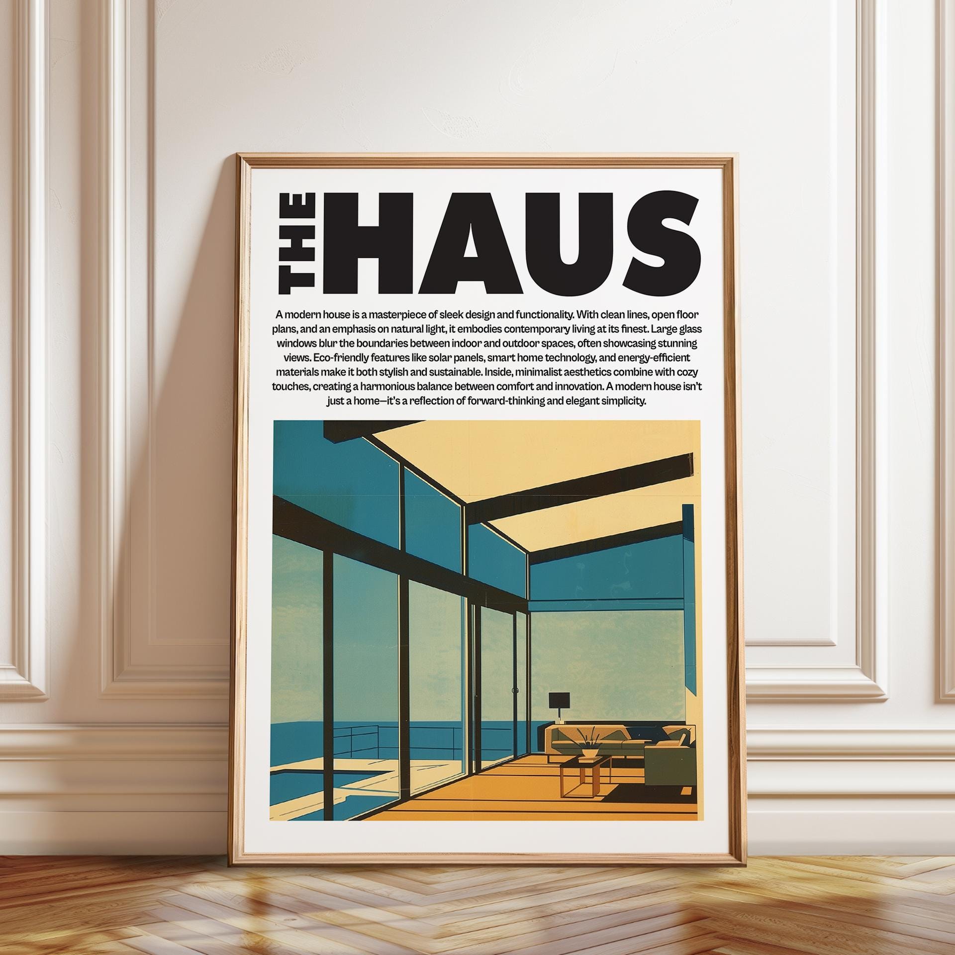 Modern Glass House Poster - Minimalist Living Room Art Decor - Contemporary Architecture Wall Art Print – Poster, Framed and Canvas Print