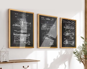 Skyward Dreams: Set of 3 Helicopter Patent Prints - Inventions of Helicopter Posters - Ideal Pilot Wall Decor & Unique Gift Idea - WB533-535