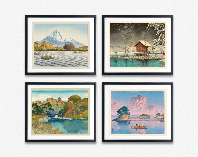 Harmony of Seasons: Japanese Woodblock Paintings Set of 4 - Traditional Art Prints for Home Decor and Wall Gallery Japanese Wall Decor