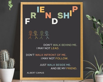 True Friendship Inspires Quote Wall Poster - Albert Collins Quote Wall Art, Modern Bedroom Decor & Inspirational Gift for Best Friends