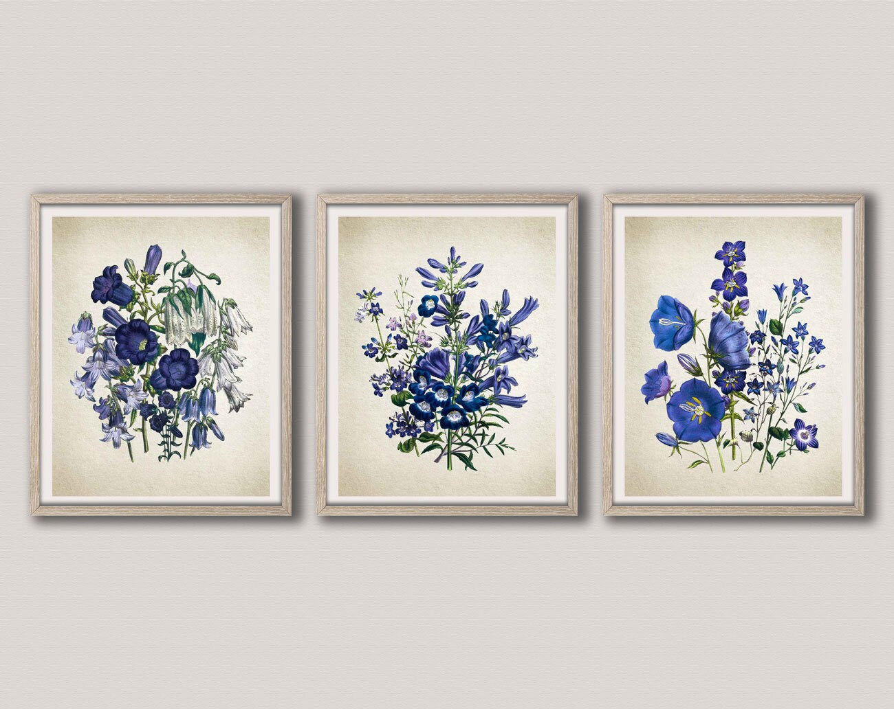 Blue Wall Art Blue Flower Botanical Prints Set of 3 Flower Etsy