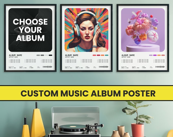 Custom Music Album Set of 3 Posters - Personalized Album Cover Wall Decor -  Ideal for Music Lounge Room and Enthusiast Gifts