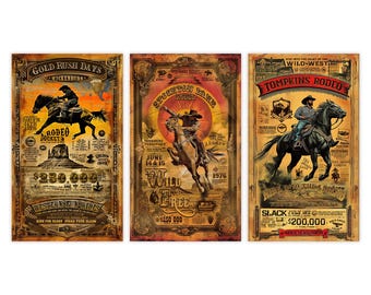 Póster de rodeo vintage: arte mural de vaqueros del oeste