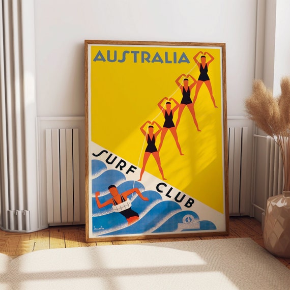 Australia Surf Club Beach Travel Poster. Reproduction vintage poster Australia Surf Club Beach Travel Poster. Reproduction vintage poster