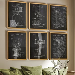 Drum Kit Patent Art Print Set: Retro Music Room Decor
