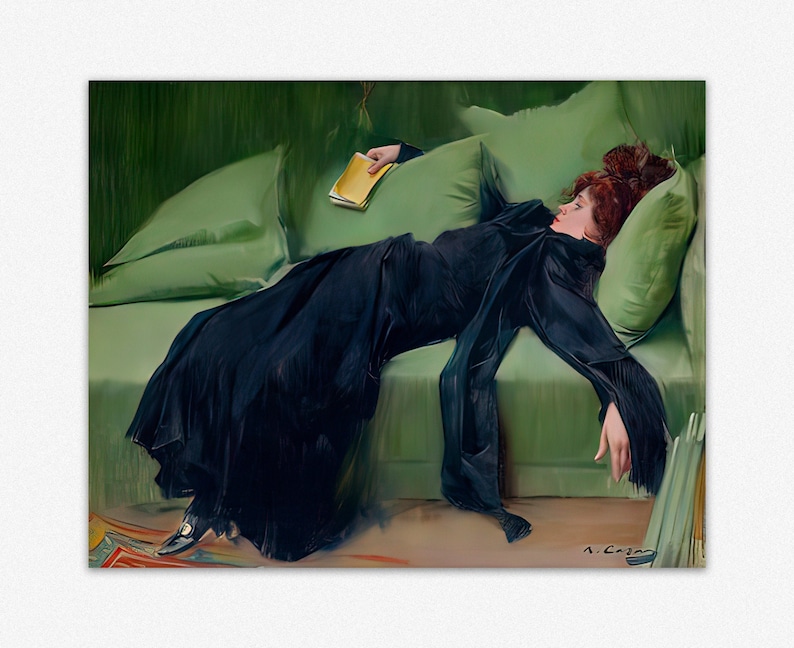 Decadent Young Woman Jove Decadent by Ramon Casas Dancing Painting After the Dance Painting Green Wall Art for Home Decor Colorful Wall Art image 1