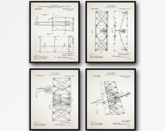 Orville and Wilbur Wright Brothers First Airplane Blueprints Set of 4