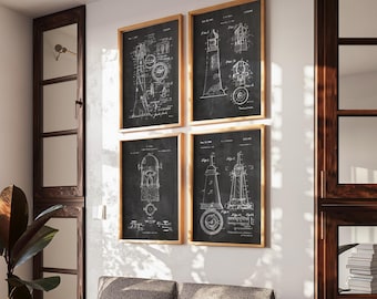 Lighthouse Patent Prints Set of 4: Nautical Wall Decor