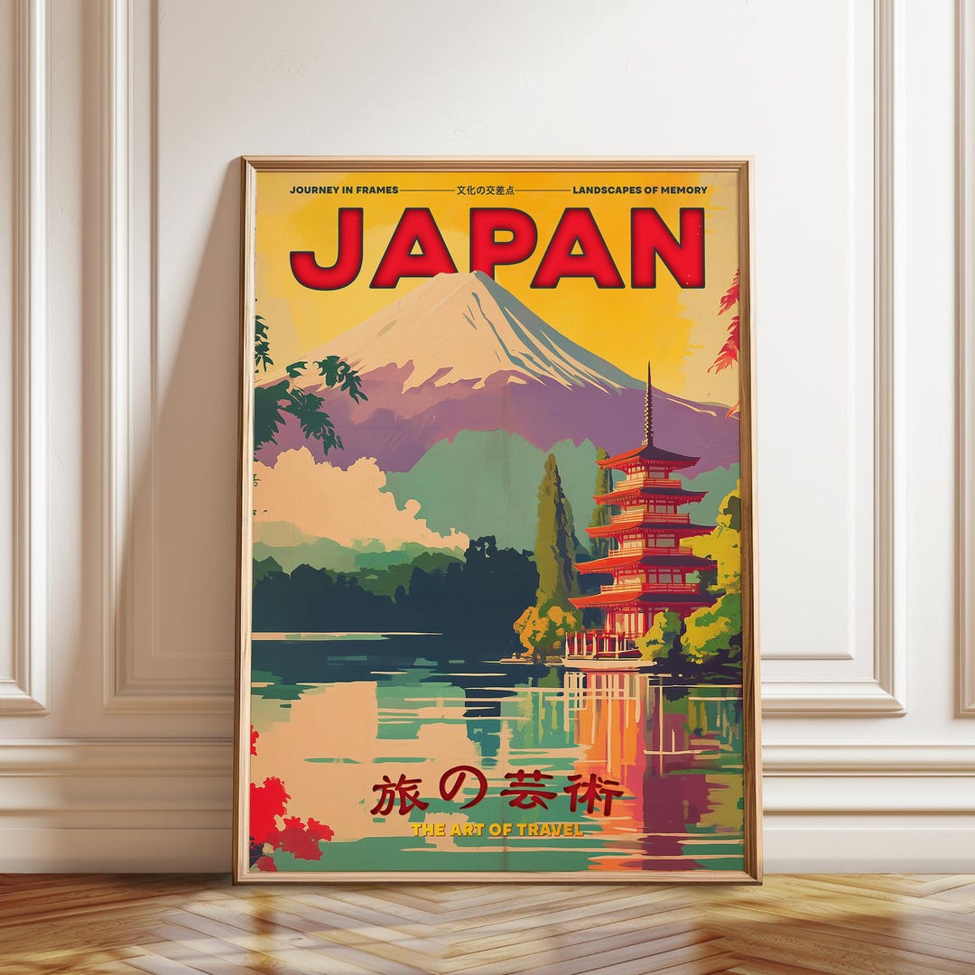 Retro Mount Fuji Travel Poster: Japanese Pagoda Art Print - Etsy
