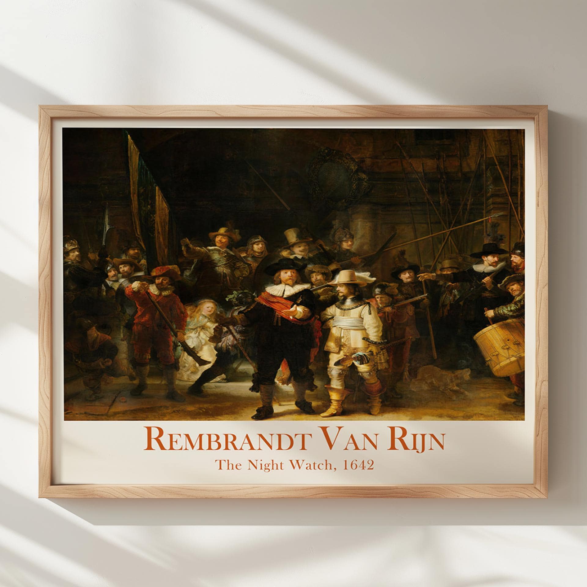 レンブラントの「夜警」版画：オランダ黄金時代の美術、額入り