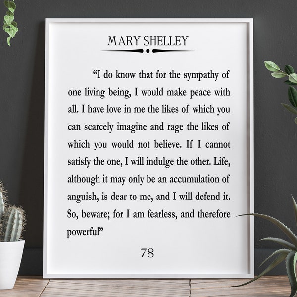 Frankenstein Book Quote by Mary Shelley Halloween Decor