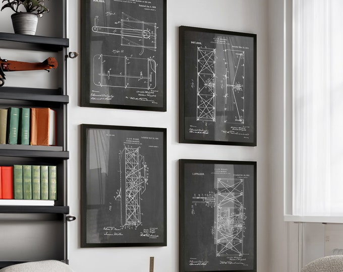 Take Flight with Orville and Wilbur: Set of 4 Wright Brothers First Airplane Blueprints Posters - Aviation Enthusiast Wall Art - WB650-655