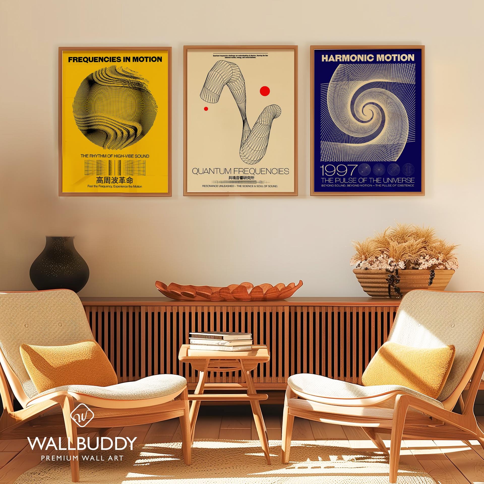 Soundwave Art Print Set of 3: Abstract Harmonic Motion, Modern