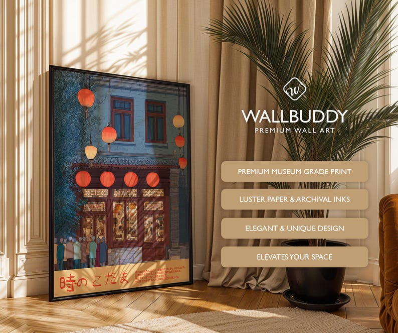 Window Scene Poster Lantern Street Art Print: Night Market Window Scene Poster – Retro ...