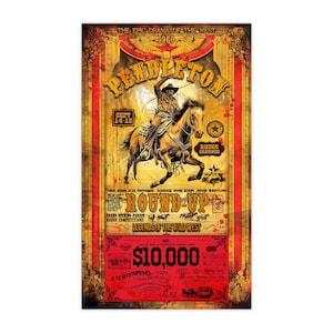 May include: Vintage poster advertising the 1960 Pendleton Round-Up rodeo in Pendleton, Oregon. The poster features a cowboy riding a horse, with the text "Pendleton Round-Up" and "Legends of the Wild West" in a bold, vintage font. The poster is in red, yellow, and gold colors.