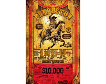 Pendleton Round-Up Rodeo Poster: Vintage Western Cowboy Art Print