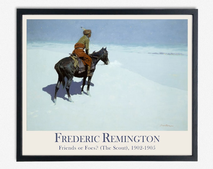 Frederic Remington Wild West Art Poster - 'Friends or Foes? The Scout' 1902-1905, Light Blue Art for Home Decor Light Blue Wall Art