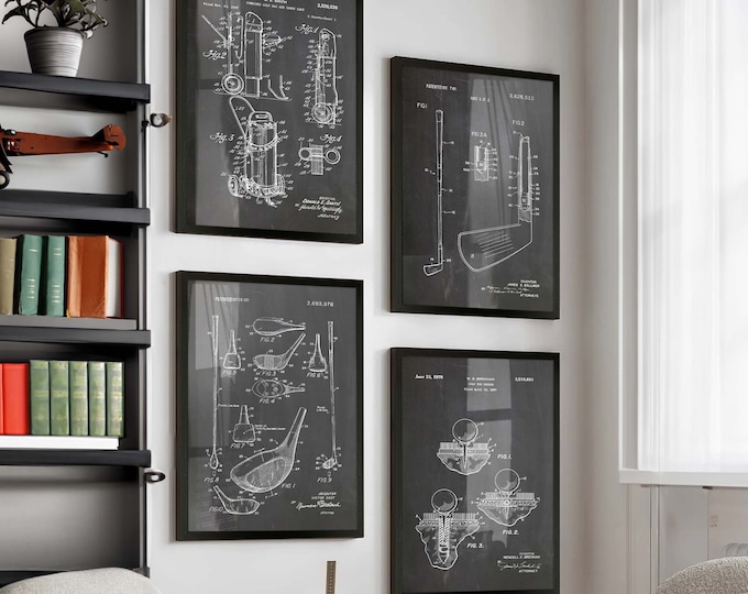 Fore the Love of Golf: Set of 4 Golfing Patent Wall Posters - Perfect Golfer's Gift & Elegant Wall Decor for Enthusiasts - WB198