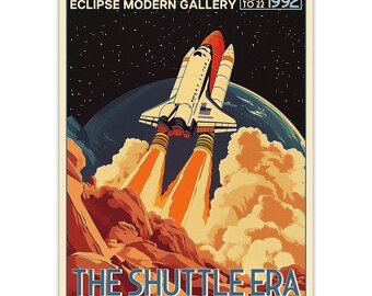 スペースシャトル打ち上げアートプリント：レトロSFポスター - Etsy 日本