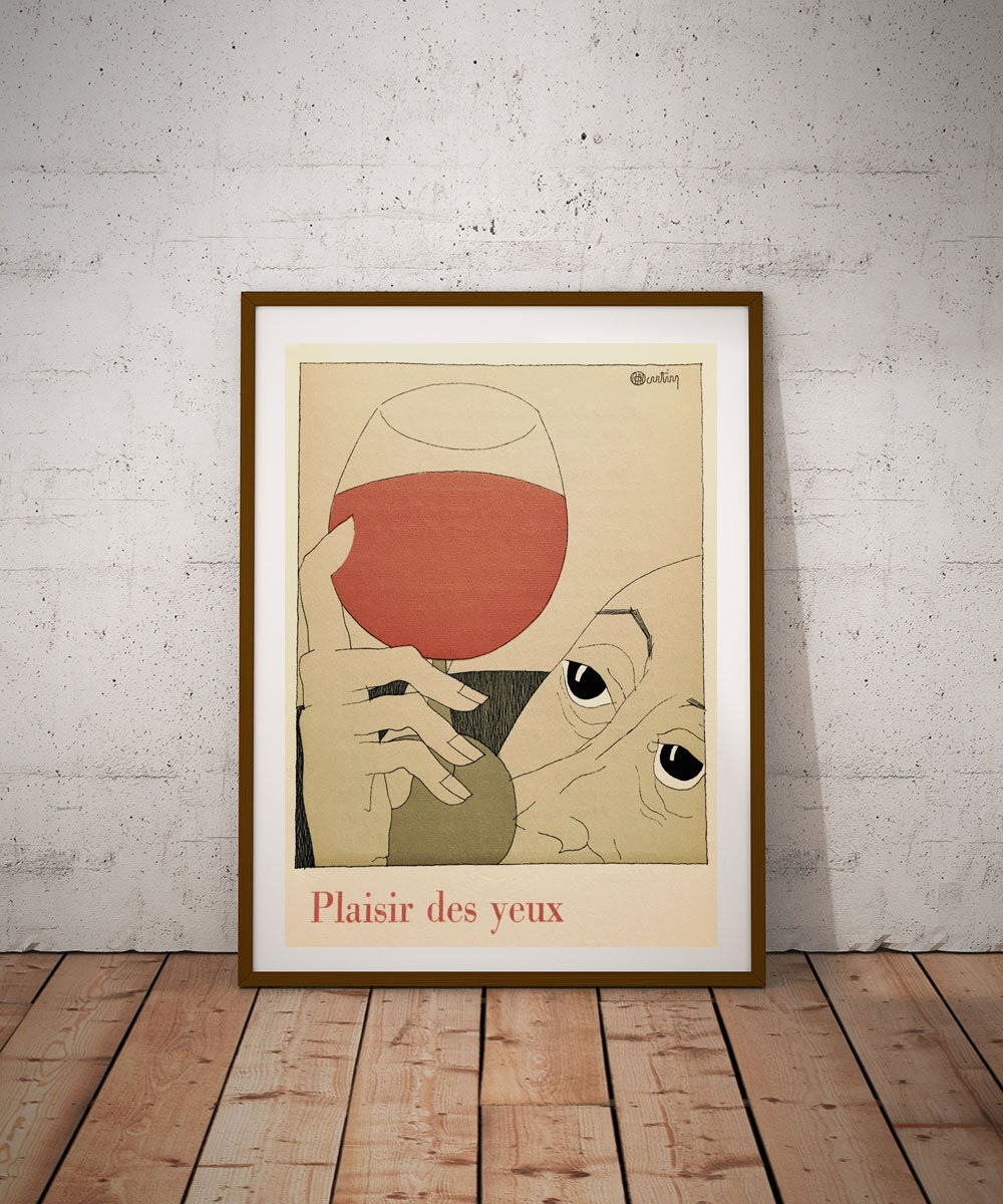 French Wine Poster Vintage French Wine Illustration Decor Bistro Decor