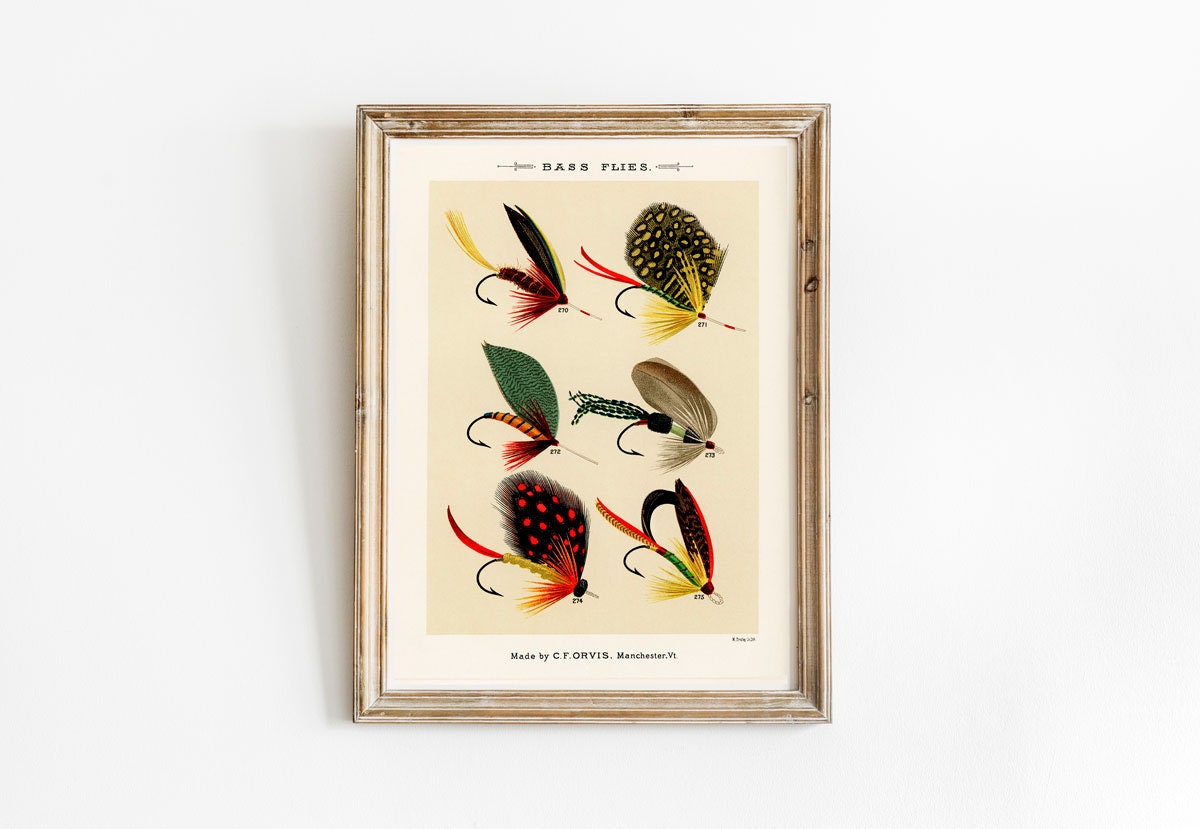 Fishing Flies Set of 2 Vintage Fishing Prints Salmon Wall Art Fishing