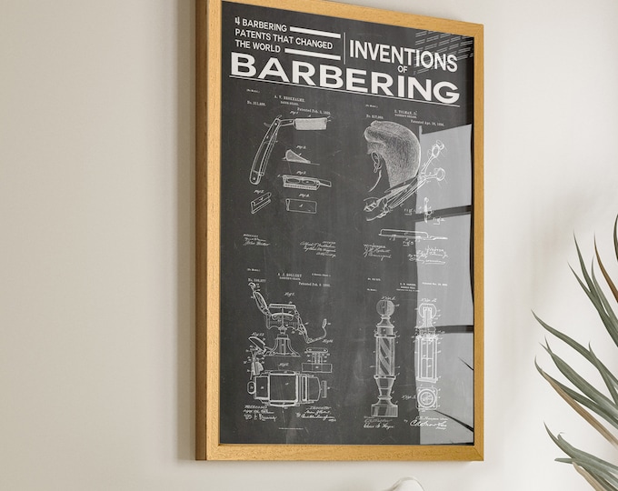 Barber Shop Wall Decor - Celebrate the Invention of Barbering with Patent Poster - Hairdresser Wall Art and Prints - Win41