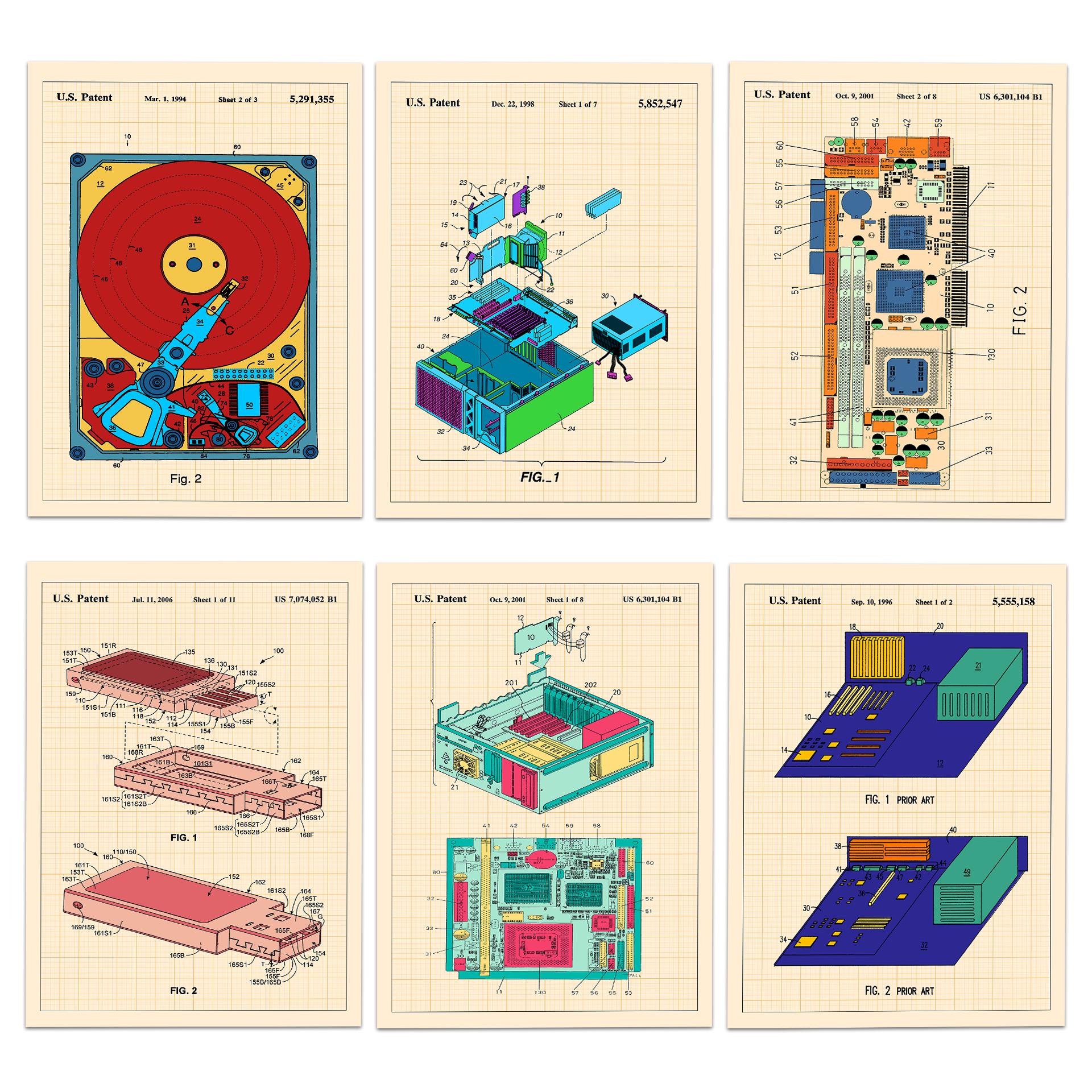 Computer Patnet Images Vintage Computer Patent Art Prints (set of 6): Tech Nostalgia - Etsy Canada