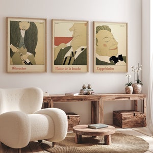 French Wine Art Poster Series of 3 Wine Posters from 1927 by Charles Martin Wine Illustrations Wine Prints Wine Decor Wine Cellar Poster