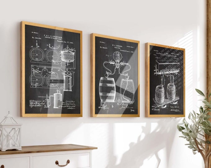 Craft Your Cheers: Set of 3 Craft Beer Brewing Patent Posters - Ideal Man Cave Wall Decor & Gifts for Beer Enthusiasts - WB127-132