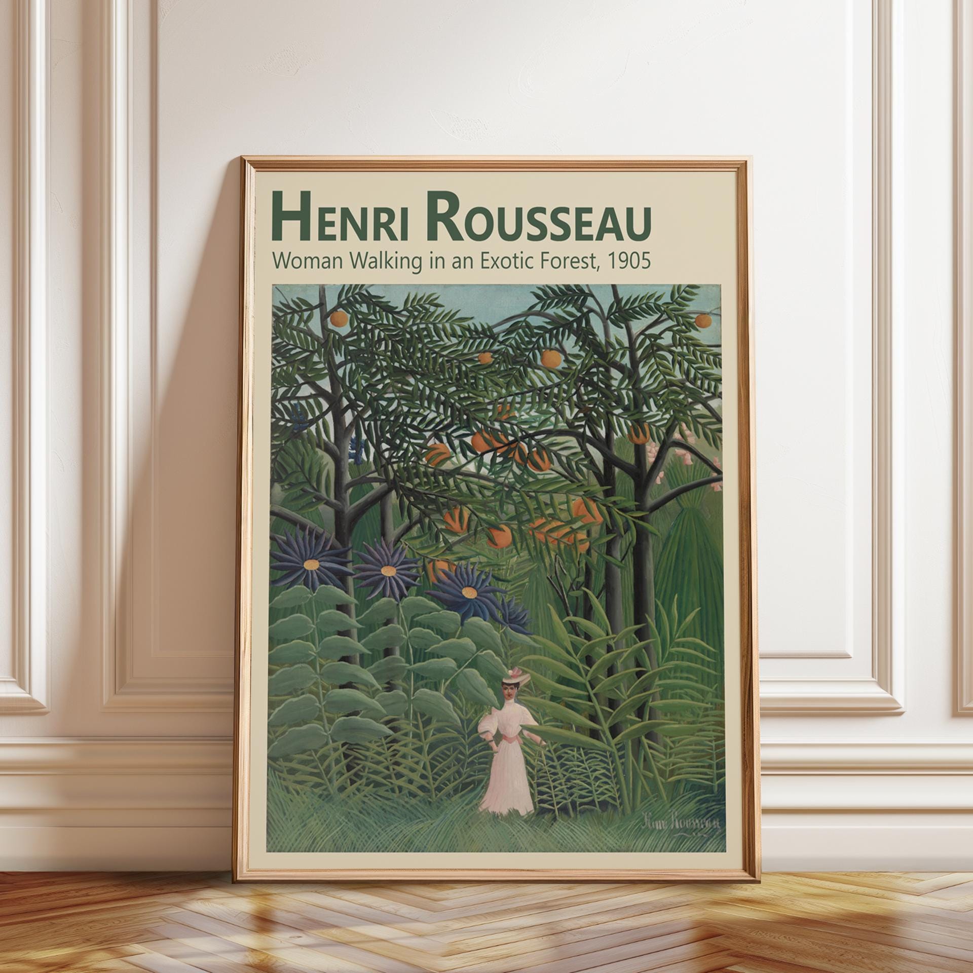 Green Lush Jungle Painting Henri Rousseau A Woman Walking in an Exotic Forest – Poster, Framed and Canvas Print