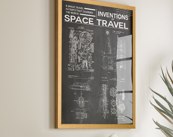 Vintage Space Travel Patent Poster - Explore the Cosmos with Rocket Invention Art - Ideal Space Decor and Bedroom Wall Art - Win35