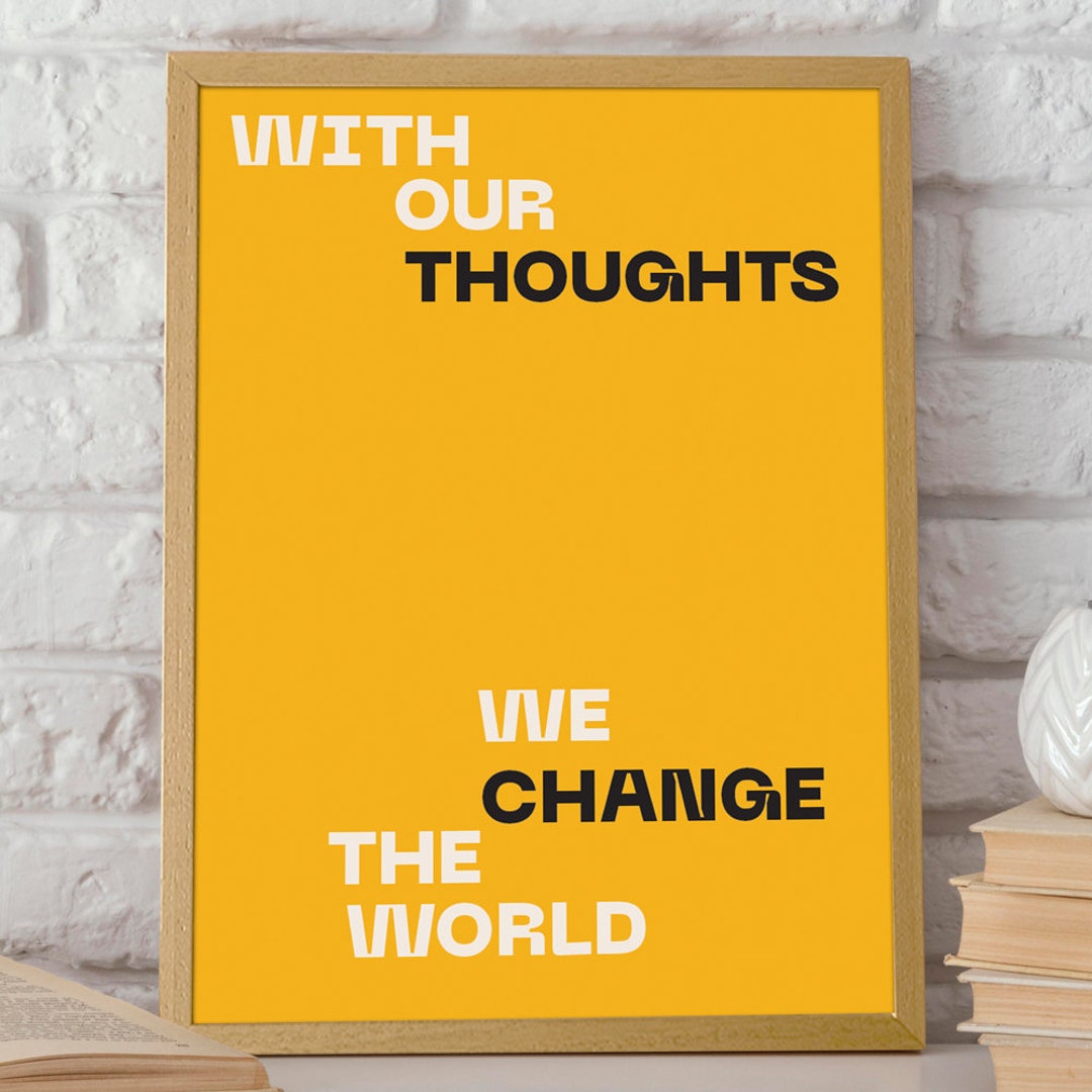 Vibrant Yellow Inspirational Wall Poster Change the World Modern