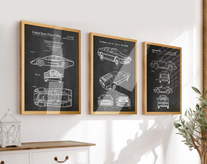 Retro Ride: Set of 3 Classic Car Patent Wall Posters - Vintage Auto Inventions Print - Perfect Man Cave and Car Enthusiast Decor - WB334-336