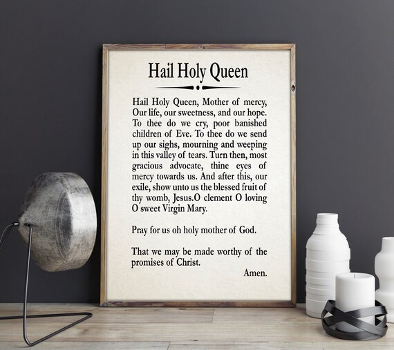 Hail Holy Queen Prayer Print Catholic Decor Prayer Gift | Etsy