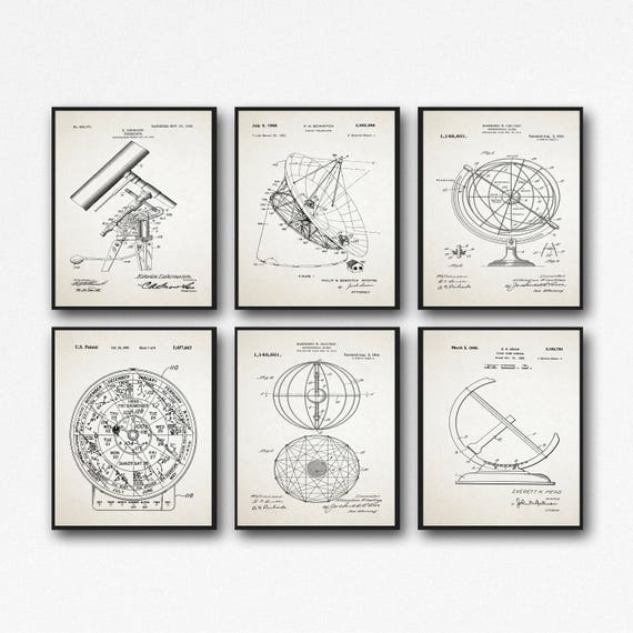 天文学特許アートプリントセット：天体図、望遠鏡 - Etsy 日本
