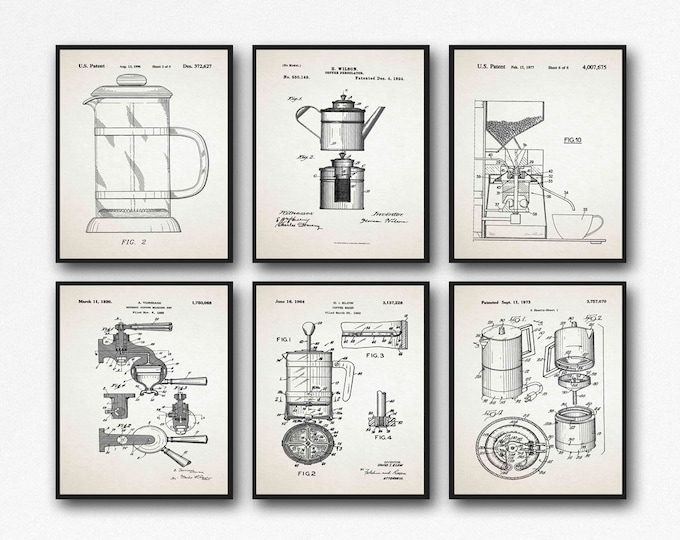 Coffee Poster Coffee Wall Art Set of 6 Coffee Patents Coffee Blueprints Coffee Art Coffee Shop Art Cafe Decor Diner Decor WB260-WB265