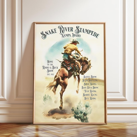 Vintage Rodeo Poster: Snake River Stampede, Western Cowboy Art - Etsy