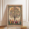 Indian Pichwai Art Poster: Traditional Women Under Tree
