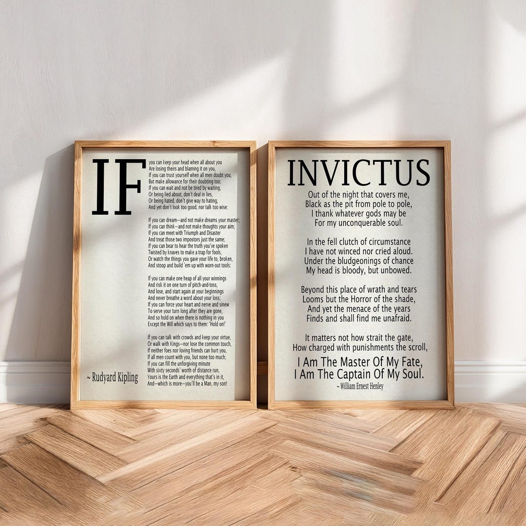Kipling's 'if' and 'invictus' Poem Print Set: Motivational Wall Art - Etsy