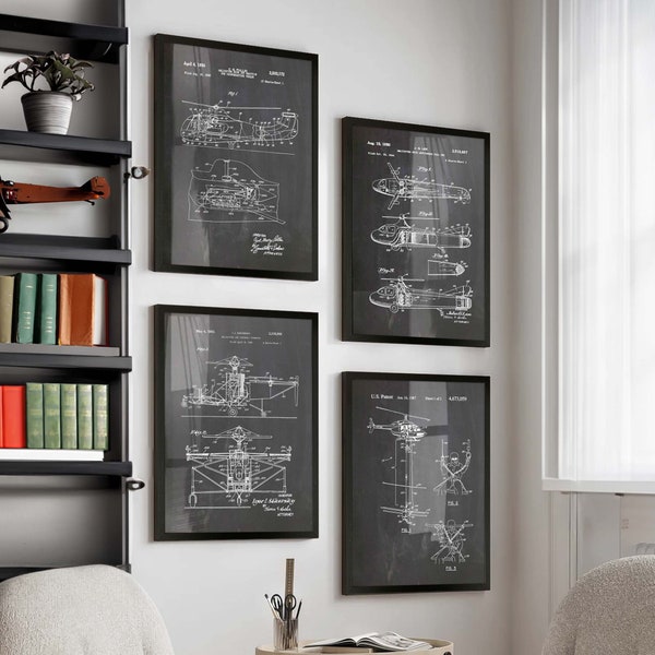 Bereichern Sie Ihre Luftfahrt Lounge mit 4er-Set Hubschrauber Patent Wandposter - Ideales Geschenk für Piloten und Luftfahrt-Enthusiasten - WB533-536