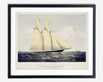 Schooner Painting 1870 Schooner Cambria Racing Ship Painting Yacht Wall Art Nautical Painting Nautical Decor Vintage Sailing Print Schooner
