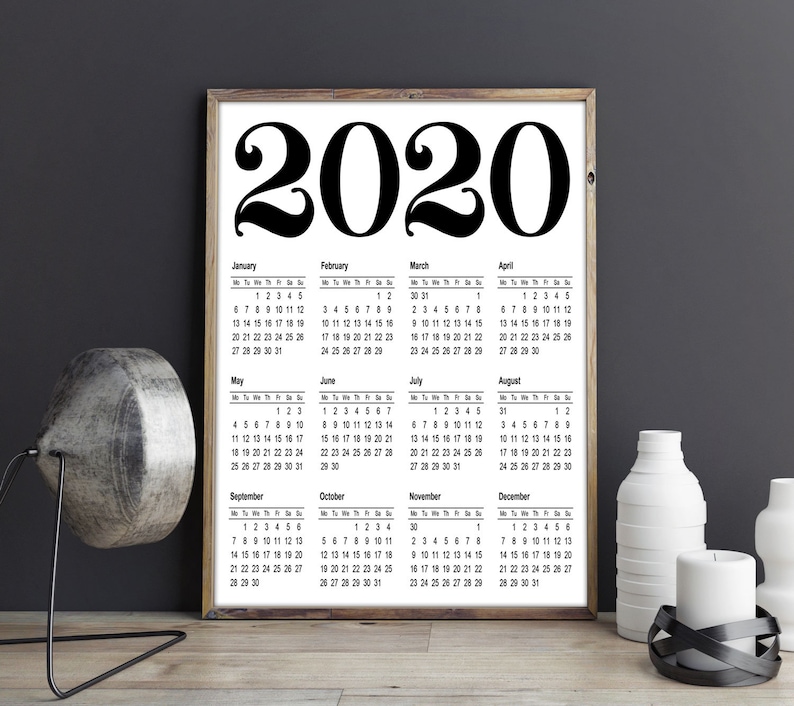 2020 Wall Calendar Large 2020 Calendar Wall Art | Etsy