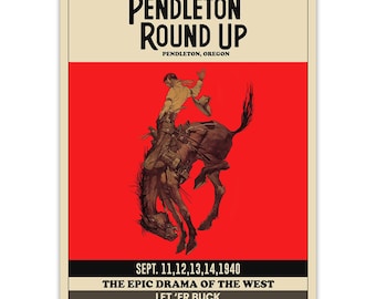 Pendleton Round up Rodeo Poster Cowboy Cowgirl Prints Ranch