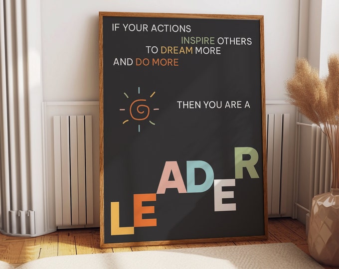 Inspire to Lead: John Quincy Adams Quote Poster - Inspirational Boho Wall Art for Home Bedroom & Office Room Decor , Leadership Gift Decor