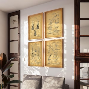Barber&#39;s Blueprint: Set of 4 Hair Stylist Patent Posters - Timeless Hair Salon Wall Art - Poster, Framed Print - WB402-405