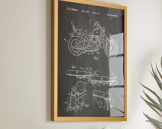 Rev Up Your Space with a Vintage Motorbike Patent Poster - Ideal Motorcycle Art & Biker Decor - Harley Davidson Enthusiast's Dream - WB305