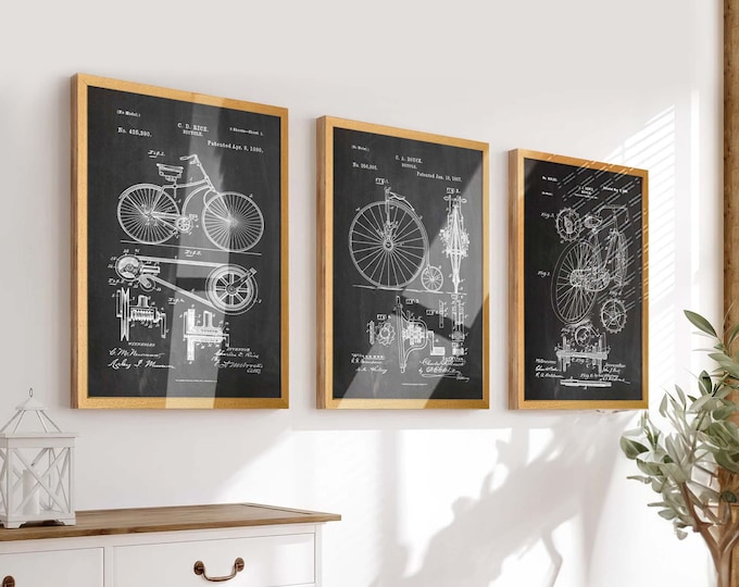 Pedal to Perfection: Set of 3 Vintage Bicycle Patent Posters - Ideal Wall Art Prints for Cyclists and Tour de France Enthusiasts - WB374-376