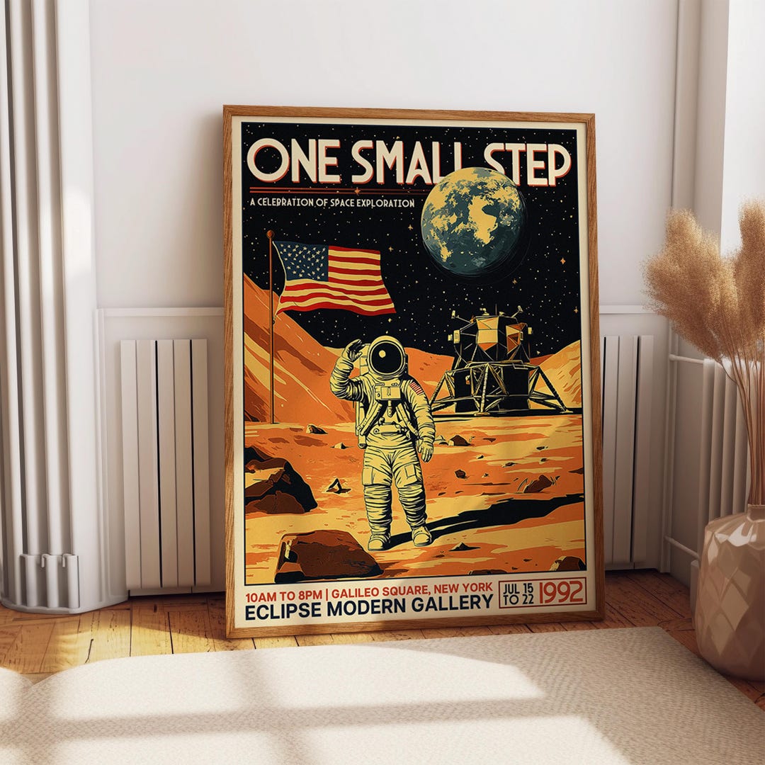 Retro Astronaut Moon Landing Poster – Apollo Era Space Exploration Art ...