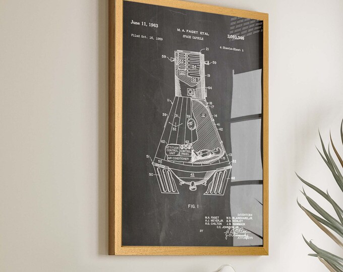 NASA Space Capsule Patent Print - Retro Space Wall Decor & Art Poster - Perfect for Classroom Decor or Space Enthusiasts Gift - WB092