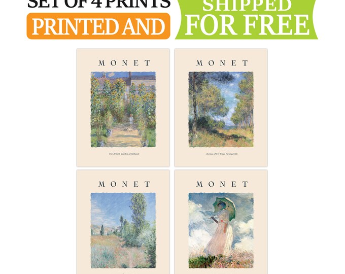 Harmony of Nature: Set of 4 Impressionist Paintings by Claude Monet - Eco Aesthetic Wall Art for Serene Home Decor and Art Enthusiasts